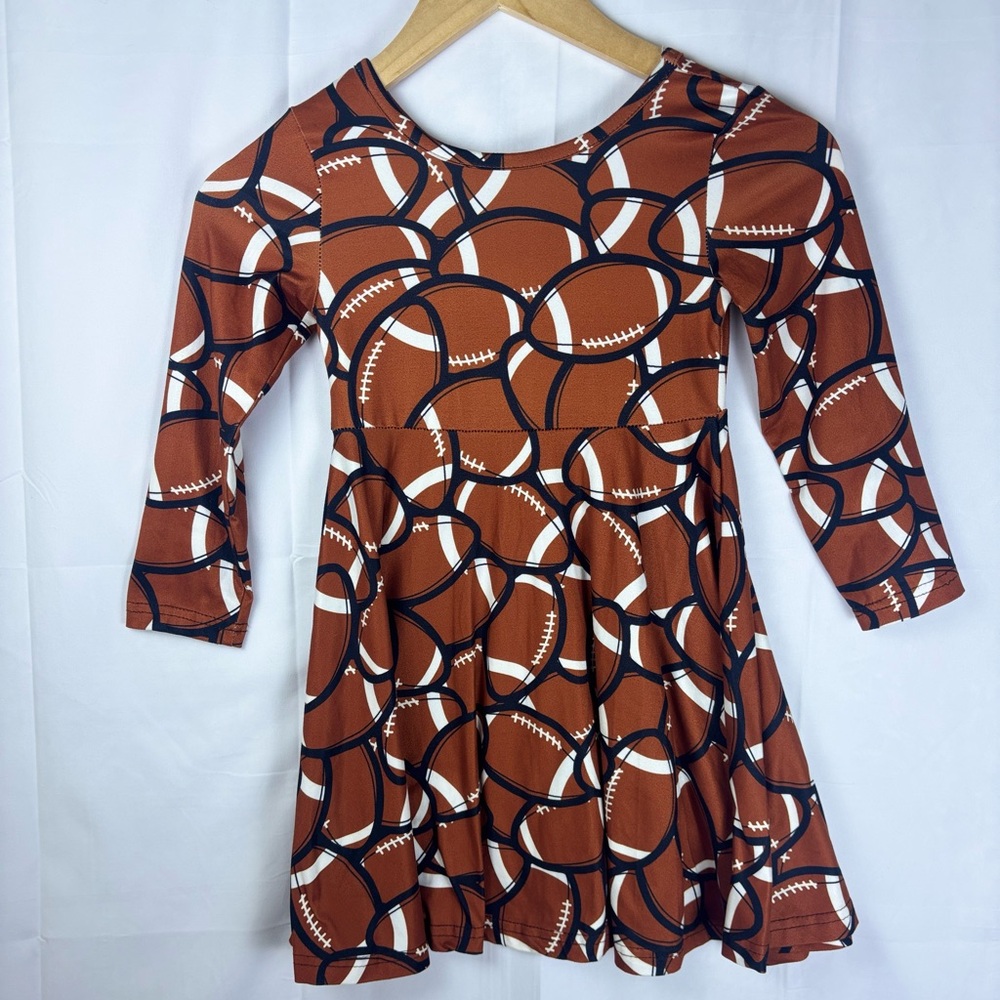 Kids Football Print Dress - Brown